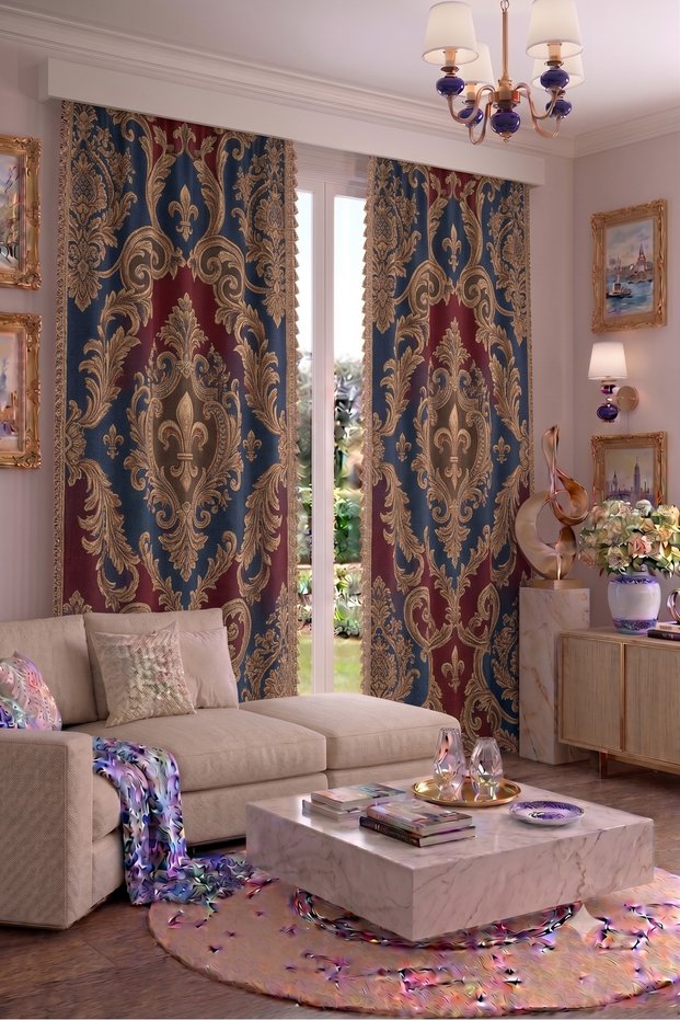 Modern Vintage Patterned Background Curtain 100 X 250 cm 1 Panel Decorative Digital Printed Premium Living Room Bedroom Window Curtain