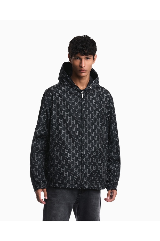 Men's Comfortable Fit Double-Sided Rainproof Fabric Hooded Navy Blue Jacket