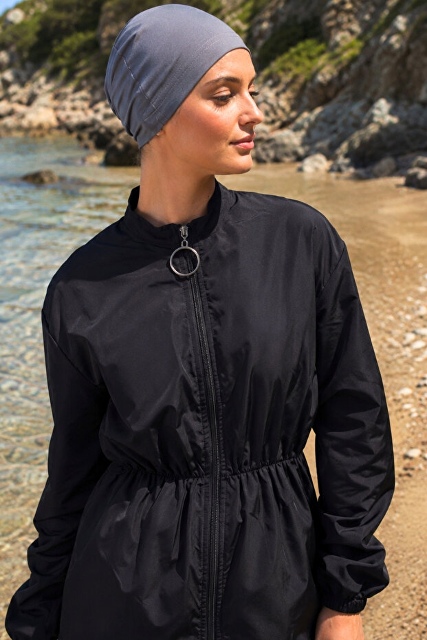 Women's Gray Plain Hijab Bonnet Arm-26Y001033