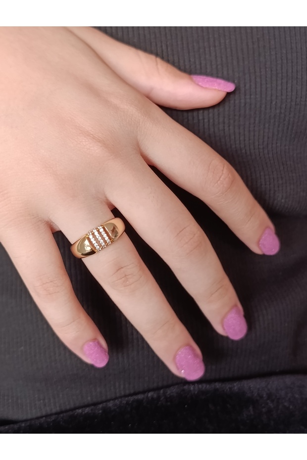 Xuping, Zircon Stone, Gold Mirror-Like Steel Ring