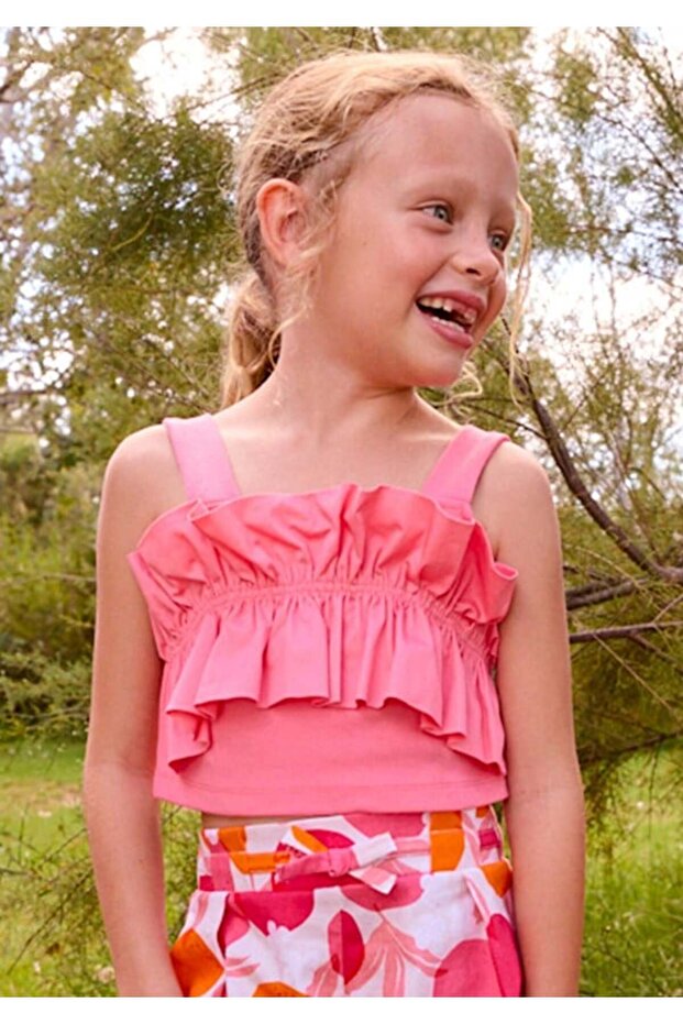 Girl's Strappy Ruffle Blouse 2-10 Years Old Pink