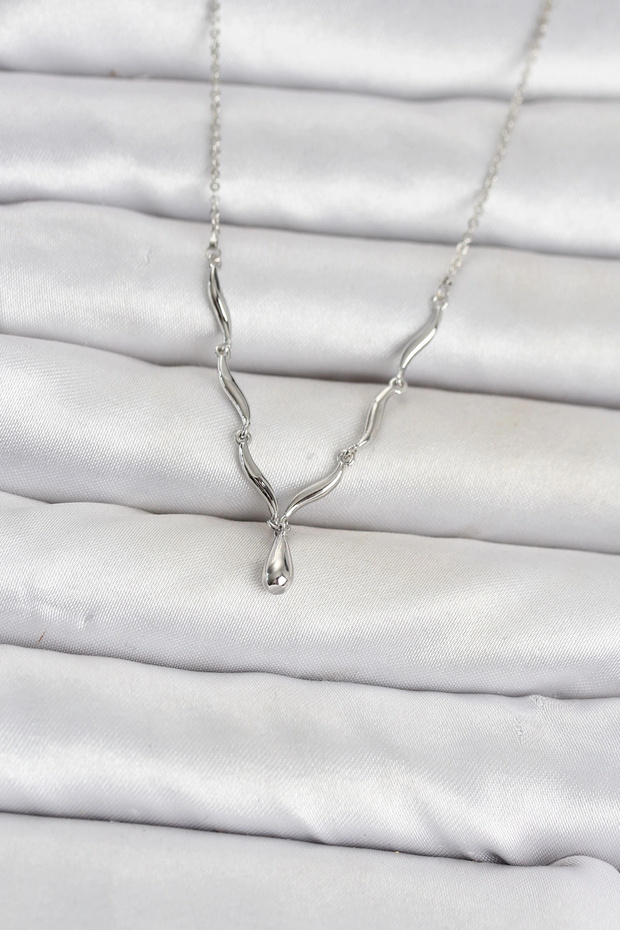 Brass Silver Color Drop Model Women's Necklace