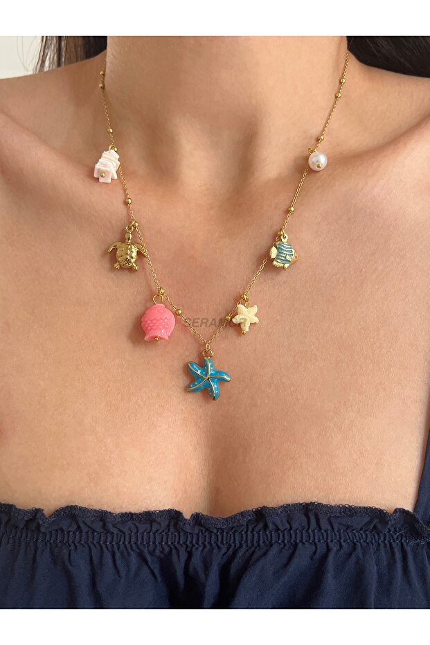 Sea Themed Charm Necklace Steel