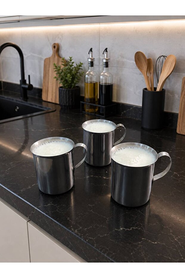 3 Pieces Stainless Steel Metal Picnic, Camping and Serving Cups with Silver Color Handles