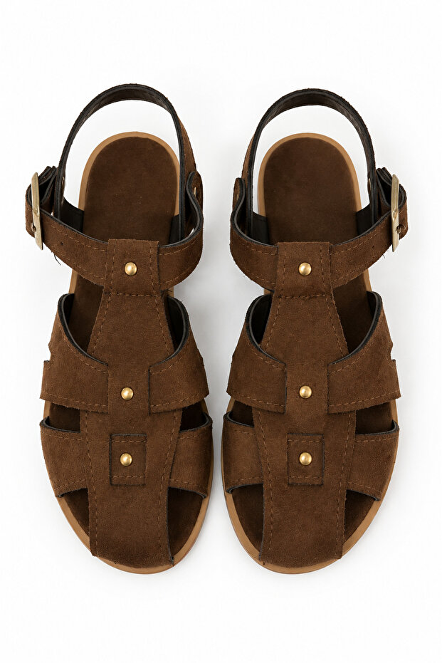 Women's Brown Suede Cage Sandals