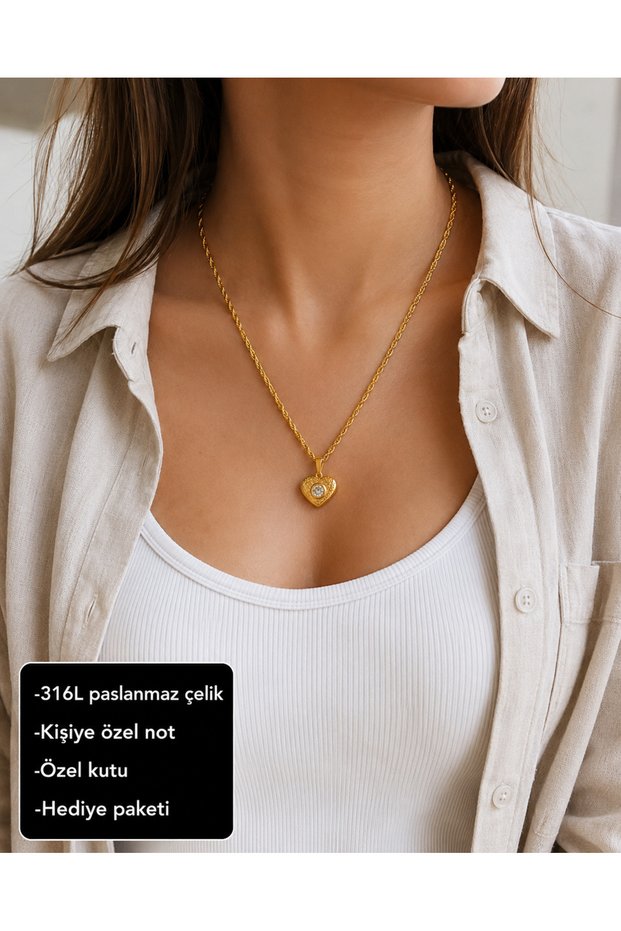 Liora Heart with Stone 316L Stainless Steel Women's Necklace – Gold Color Gift Necklace