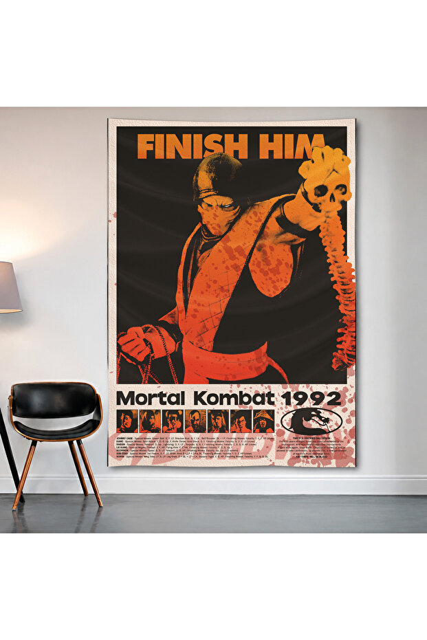 Mortal Kombat Scorpion Wall Covering Wall Tapestry First Quality Satin Fabric Poster