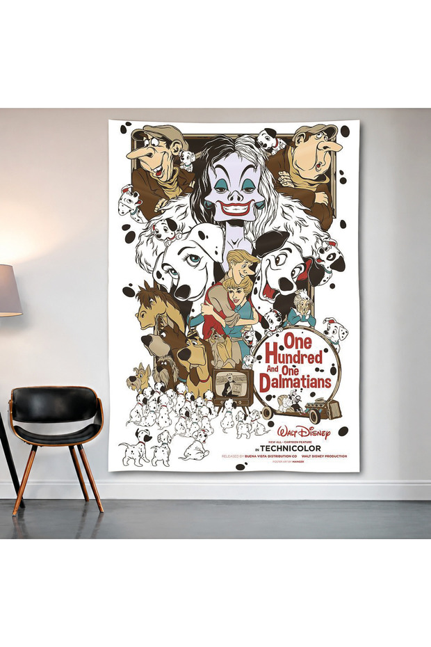 101 Dalmatians Sketch Art Wall Covering Wall Tapestry First Quality Satin Fabric Poster