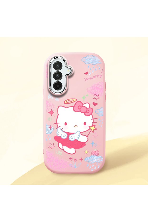 Samsung Galaxy A26 Compatible Case Camera Protector Pink Silicone Couple Phone Case with Kitty Pattern