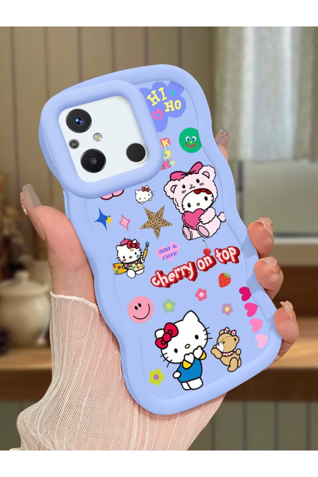 Redmi 11A Compatible Case Camera Protector Blue Silicone Couple Phone Case Kitty Pattern