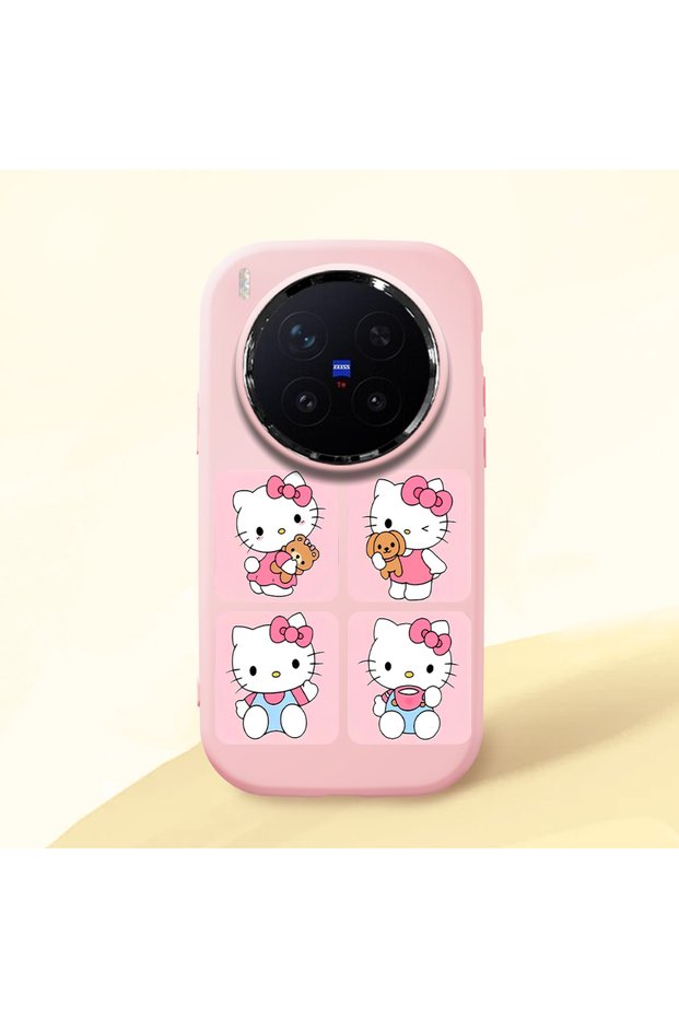 Vivo X300 Pro Compatible Case Camera Protector Pink Silicone Couple Phone Case with Kitty Pattern