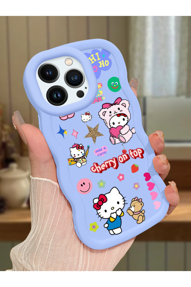 iPhone 13 Pro Max Compatible Case Camera Protector Blue Silicone Couple Phone Case Kitty Pattern