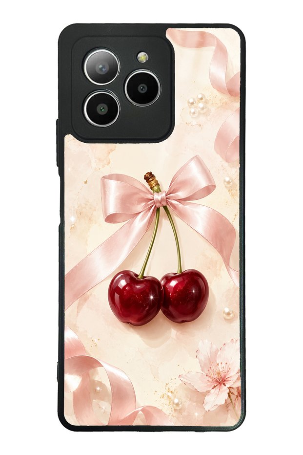 Omix X7 Glossy Phone Case with Cherry Pearl Ribbon Design