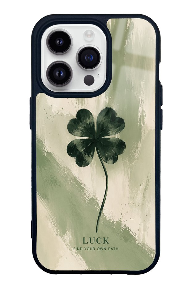 iPhone 14 Pro Glossy Phone Case with Lucky Sage Clover Design
