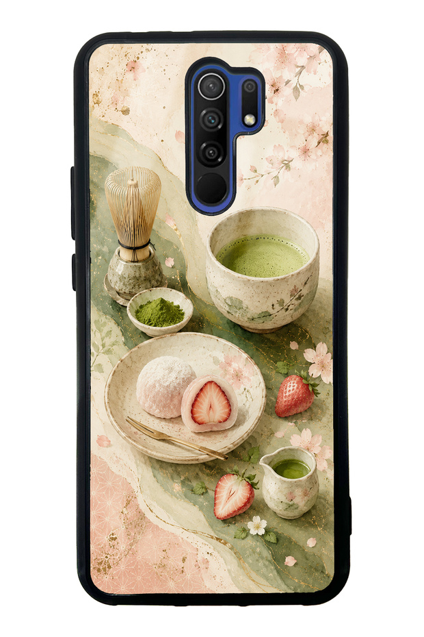 Xiaomi Redmi 9 Glossy Phone Case with Sakura Matcha Mochi Design