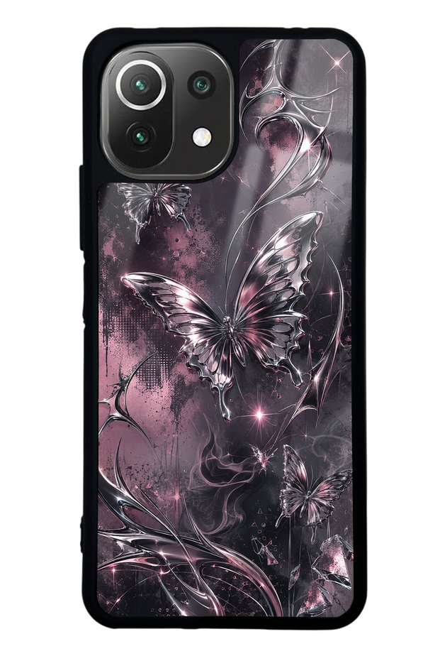 Xiaomi Mi 11 Lite Rose Chrome Butterfly Design Glossy Phone Case