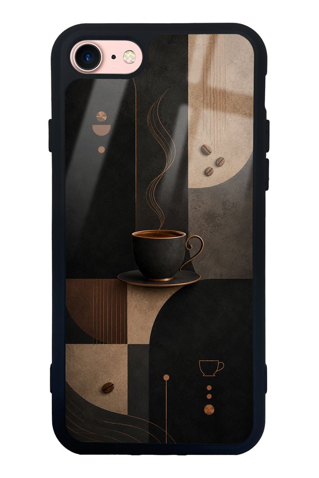 iPhone 7 Black Glossy Phone Case with Mocha Coffee Design