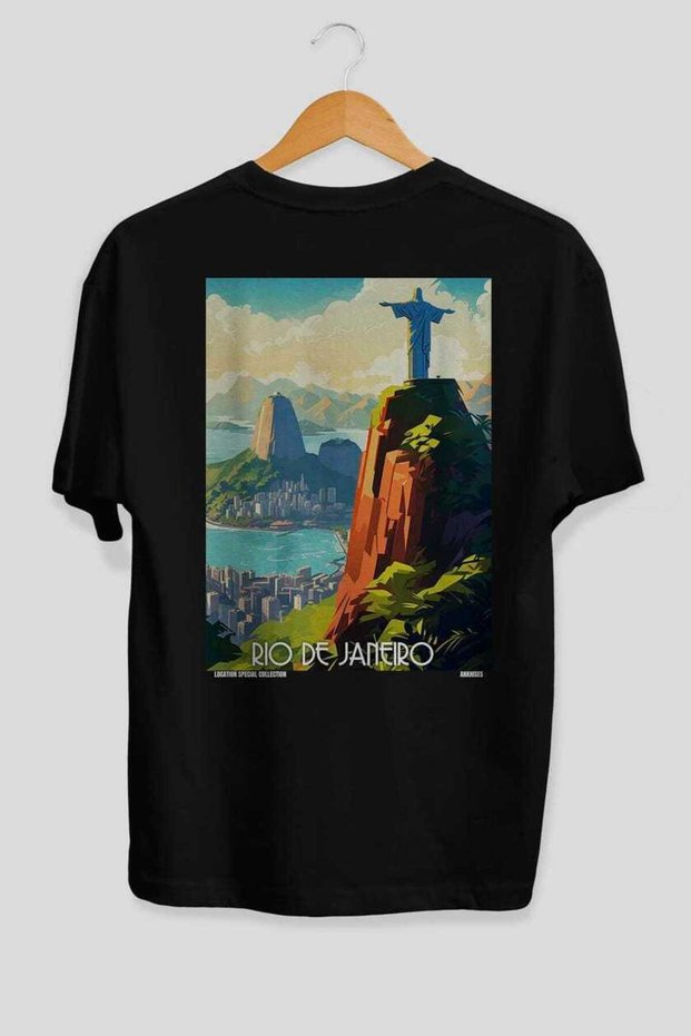 Rio De Janeiro Black Oversize Country City Back Printed Unisex T-Shirt 100% Cotton Premium