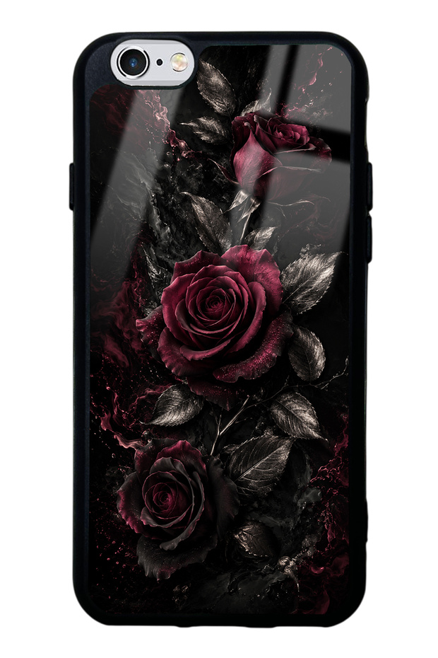 iPhone 6S Glossy Phone Case with Obsidian Burgundy Roses Design