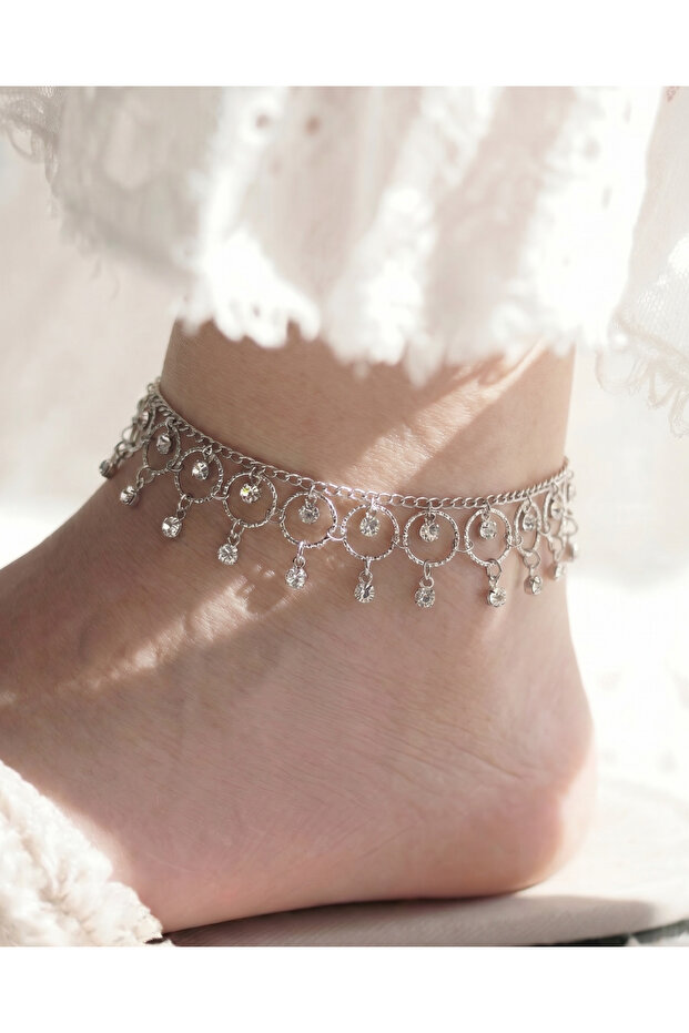 Zircon Stone Dangle Silver Color Anklet