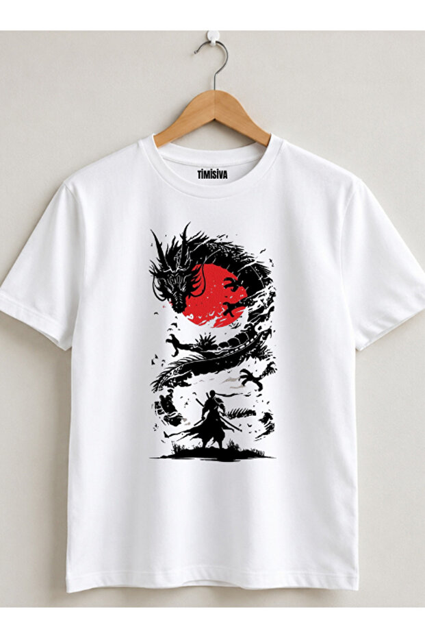 Unisex Oversize Wolf Turkish Flag Printed Crew Neck Short Sleeve Black T-Shirt