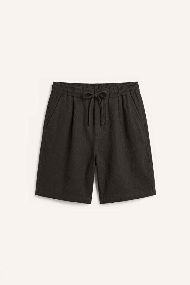 100% Cotton Relax Fit Elastic Tie Waist Brown Bermuda Shorts I3729Ax26Au