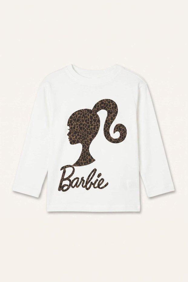 Barbie Licensed Crew Neck Combed Cotton Long Sleeve Ecru T-Shirt Baby Girl I1779A526Au
