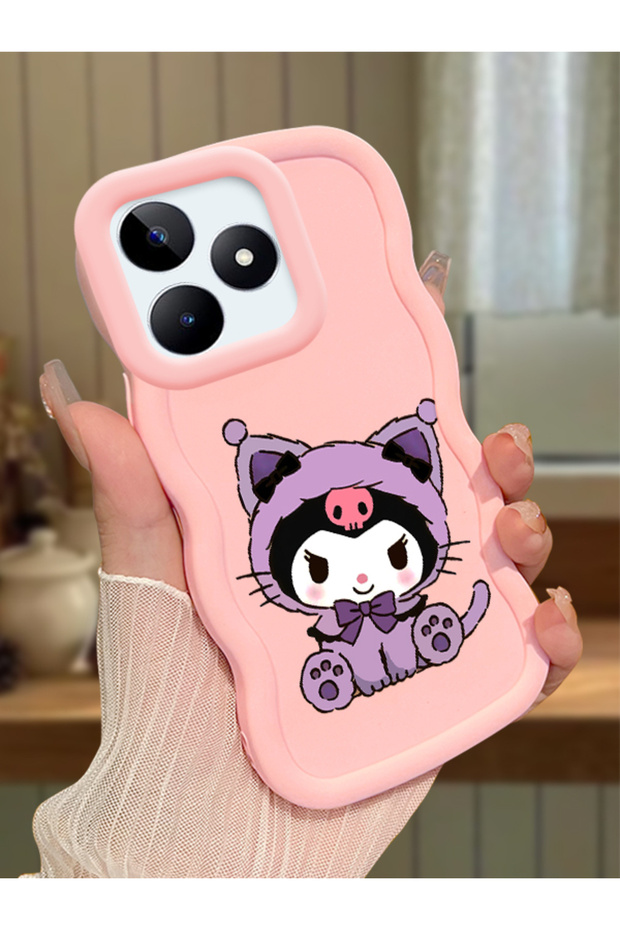 Realme Note 50 Compatible Case Camera Protector Pink Silicone Couple Phone Case Kuromi Pattern
