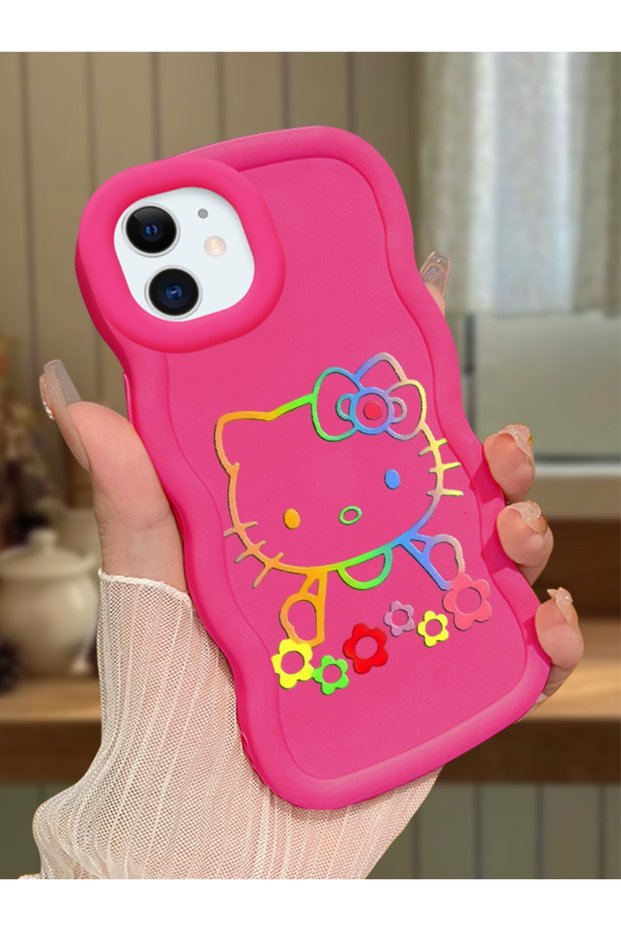 iPhone 11 Compatible Case with Camera Protector Red Silicone Couple Phone Case Kitty Pattern