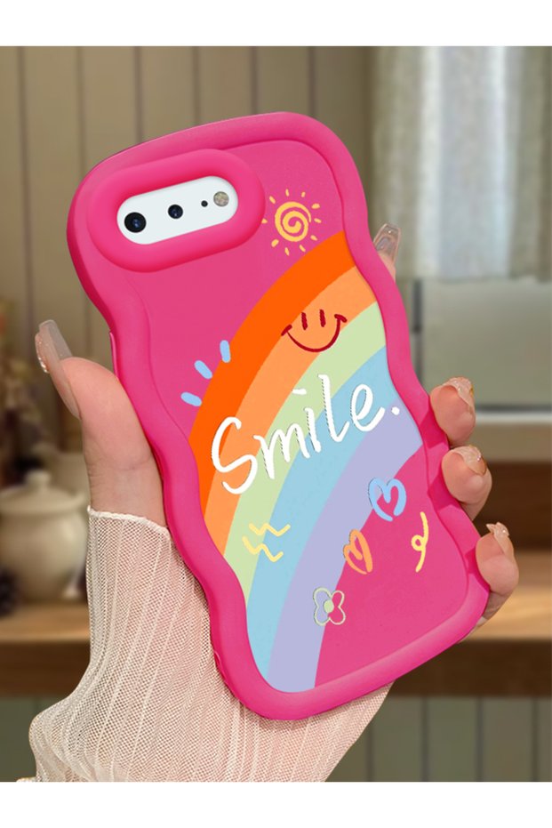 حافظة متوافقة مع هاتف iPhone 8 Plus، حافظة حماية للكاميرا من السيليكون الأحمر، حافظة هاتف بنمط قوس قزح