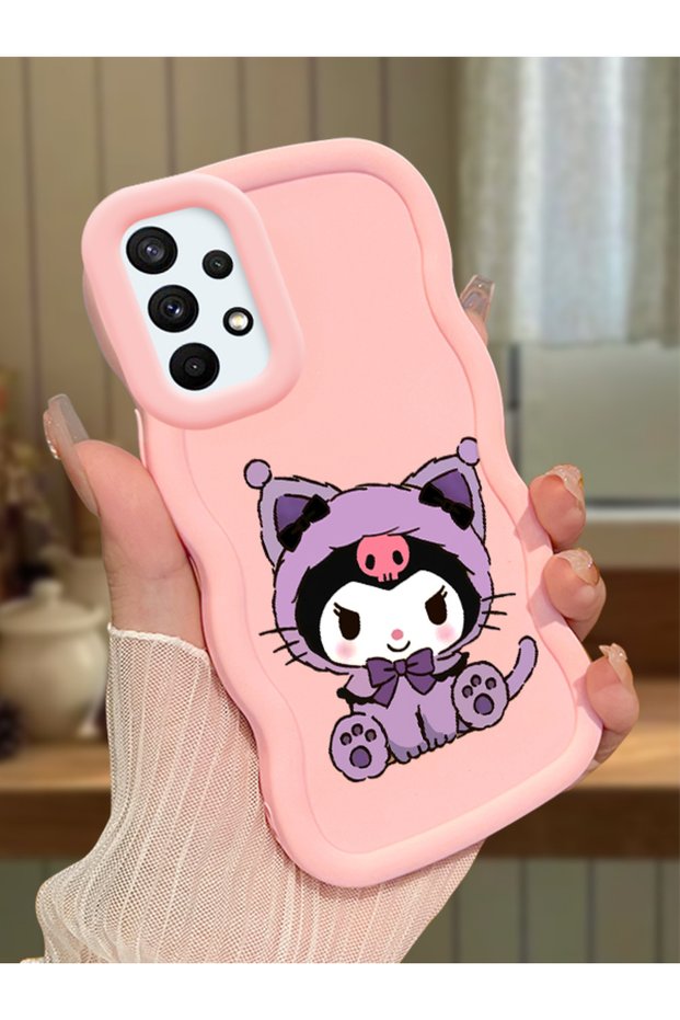 Samsung Galaxy A73 Compatible Case Camera Protector Pink Silicone Couple Phone Case Kuromi Pattern