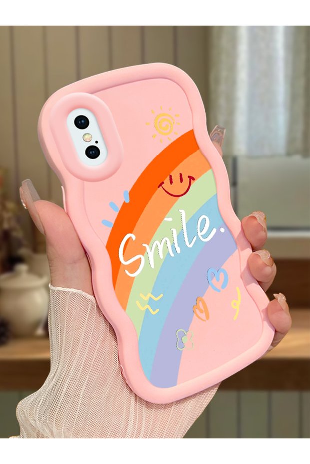 حافظة متوافقة مع هاتف iPhone XS، حافظة حماية للكاميرا من السيليكون الوردي، حافظة هاتف بنمط قوس قزح