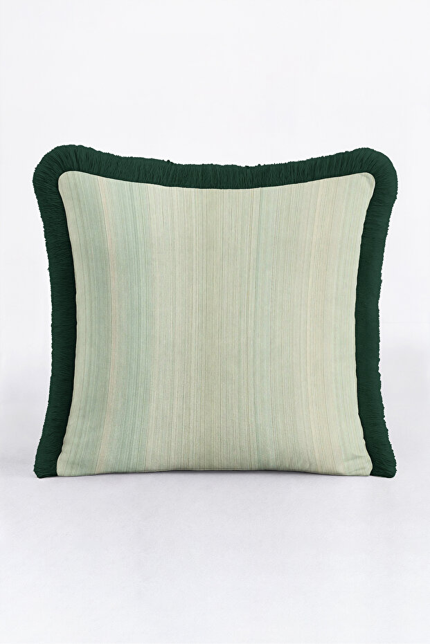 Luxury Striped Mint Fringed Pillowcase - Elegant Nordic Green Black Tassel Throw Pillow Cover
