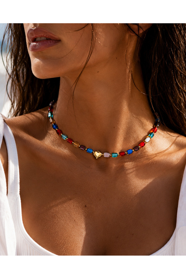 Colorful bead heart necklace