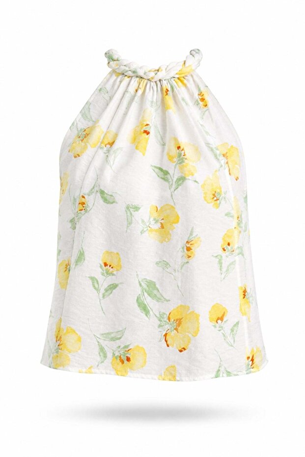 Yellow Patterned Halter Neck Blouse 17762
