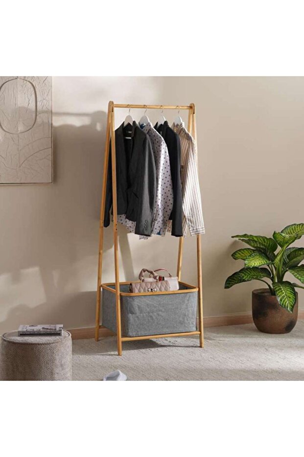 Vida Bamboo Foldable Cloth Rack with Storage 60x45x160 - Natural