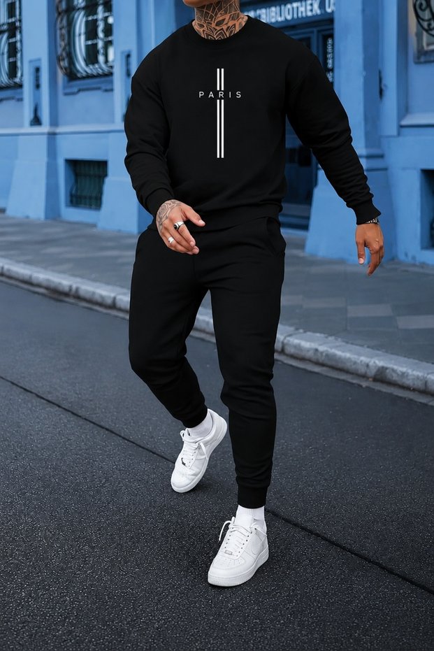 Sifiryaka Sweat New Paris Vertical Printed Black Bottom