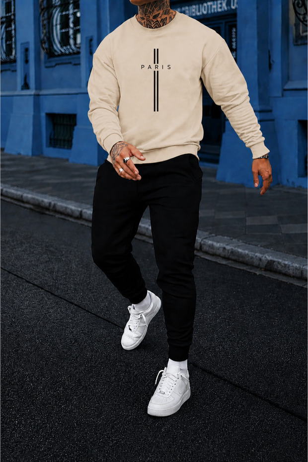 Sifiryaka Sweat New Paris Vertical Printed Black Bottom