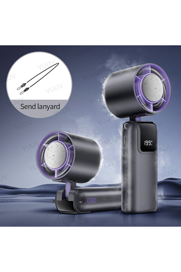 dark gray Ice Cooling Handheld Fan 199 Speeds Turbo Portable USB Desk Fan Foldable / Hangable for Ou