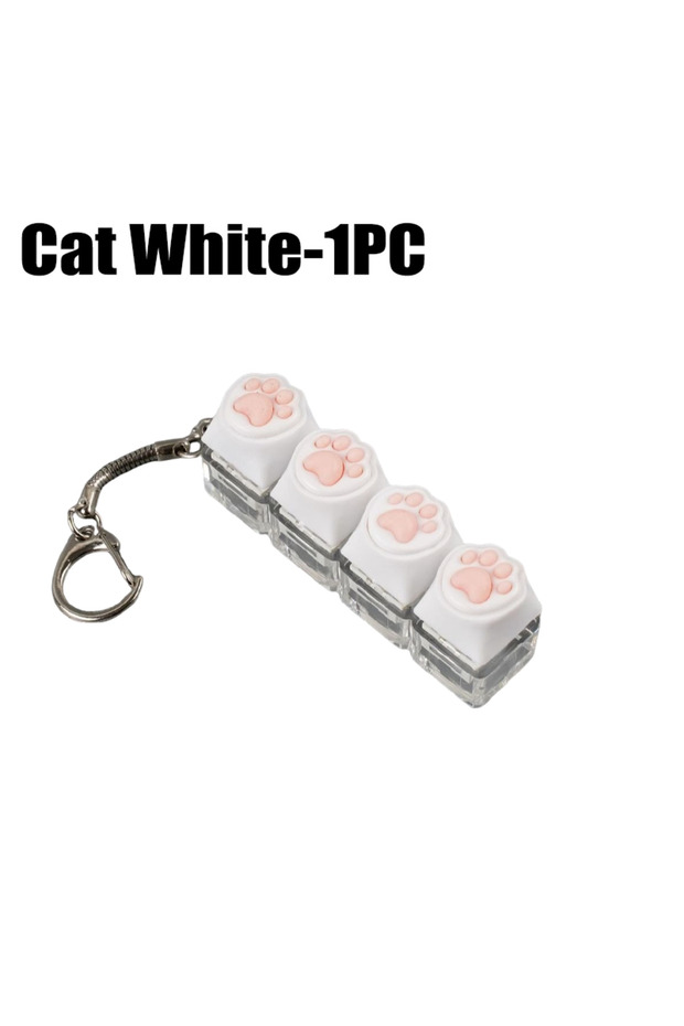Cat White-1PC LED Light Keyboard Keychain Fidget Toy Clickable Button Stress Relief Portable Desk Ac