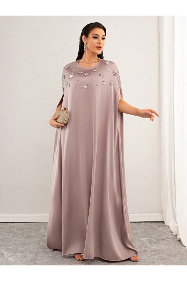 Women'S Embellished Round Neck Batwing Sleeve Maxi Dress
