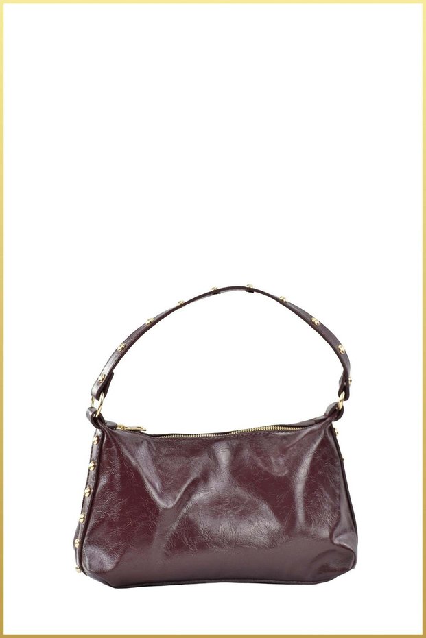 Bellis Staple Detailed Baguette Hand and Shoulder Bag - Burgundy