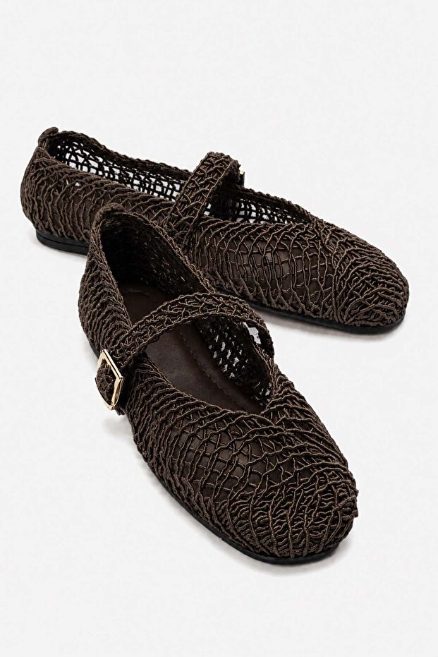 Women's Buckle Braided Ballerinas Brown