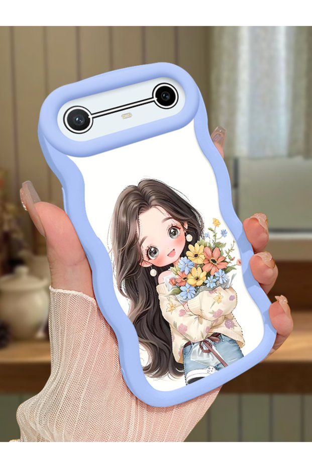 Tecno Spark Slim Compatible Case Camera Protector Blue Silicone Couple Phone Case Girl Pattern