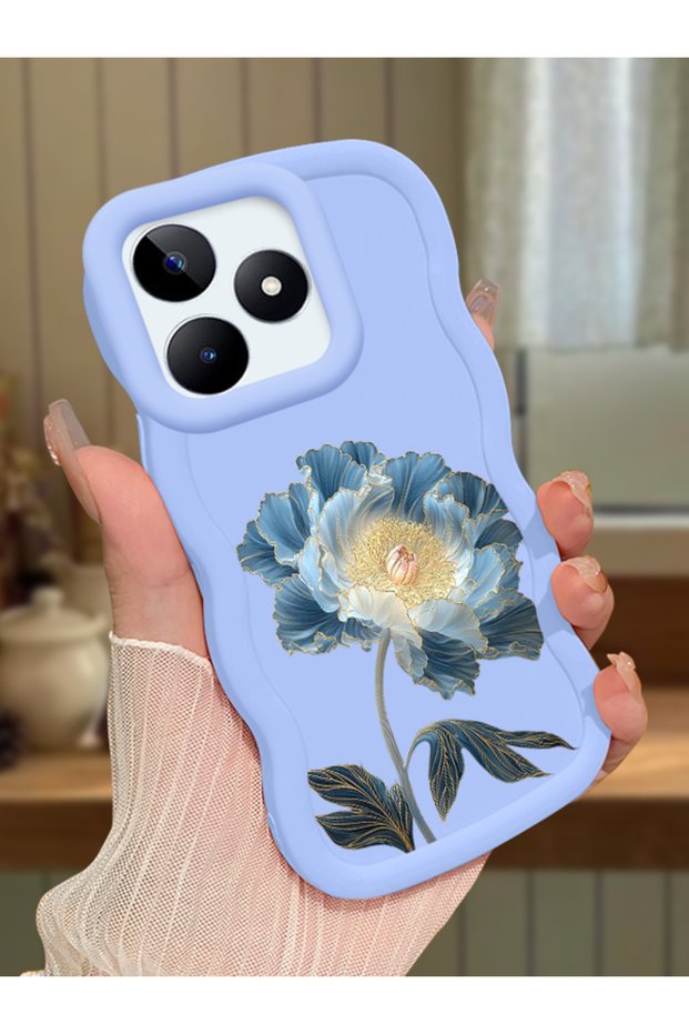 حافظة متوافقة مع هاتف Realme Note 50، حافظة حماية للكاميرا من السيليكون الأزرق، حافظة هاتف بنمط زهور