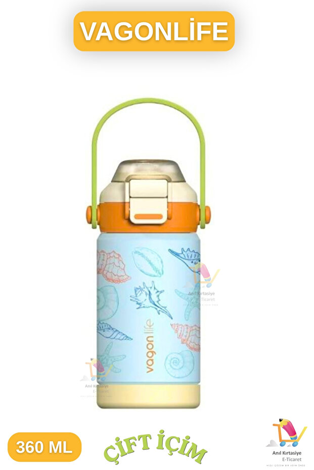 360 ml Children's Thermos Bottle with Double Drinking Straw / Without Straw and Carrying Handle