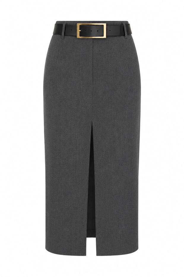 Gray Skirt with Belt and Slits