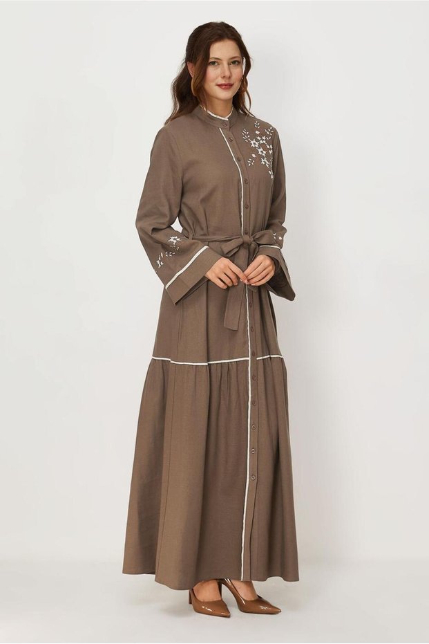 Embroidered Linen Dress with Belt 46481