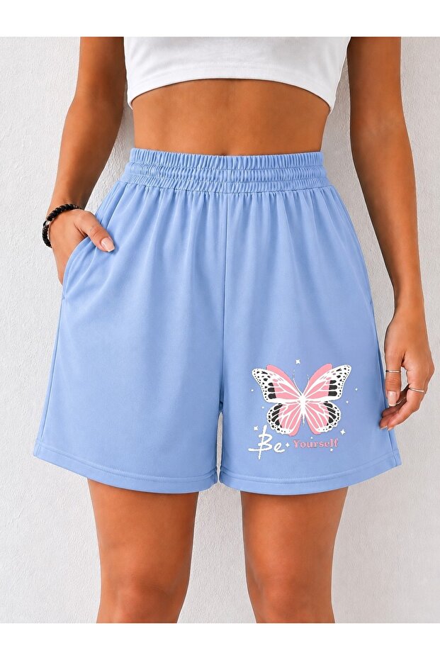 Women's 100% Cotton Daily Use Butterfly Printed Shorts with Pockets