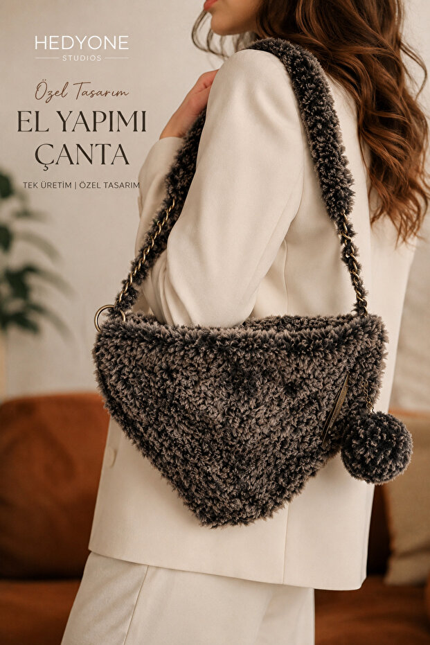 Cat Fur Women's Hand and Shoulder Bag Plush Soft Textured Special Design Bag